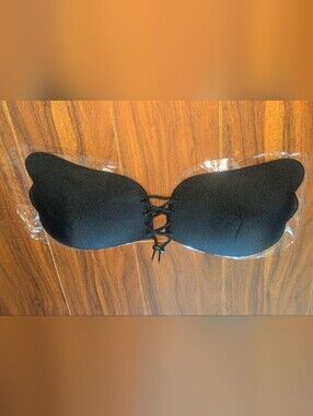 Black Lace-Up Sticky Bra Backless Strapless Adhesive Push-Up, Unknown Brand